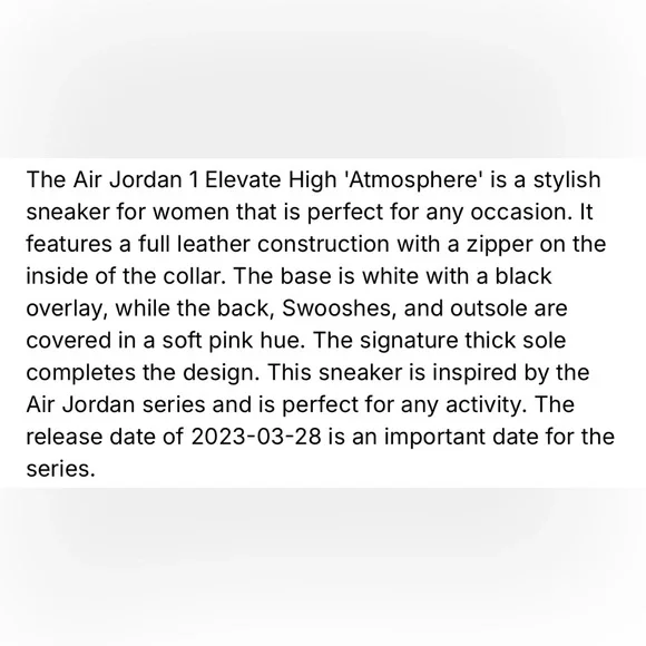 VALENTINE NIKE Womens Air Jordan 1 Elevate High Black in Atmosphere White Sail 8 - Picture 6 of 16